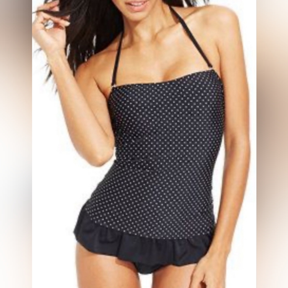 Hula Honey One‎ Piece Polka Dot Halter Top Swimsuit Sz MED